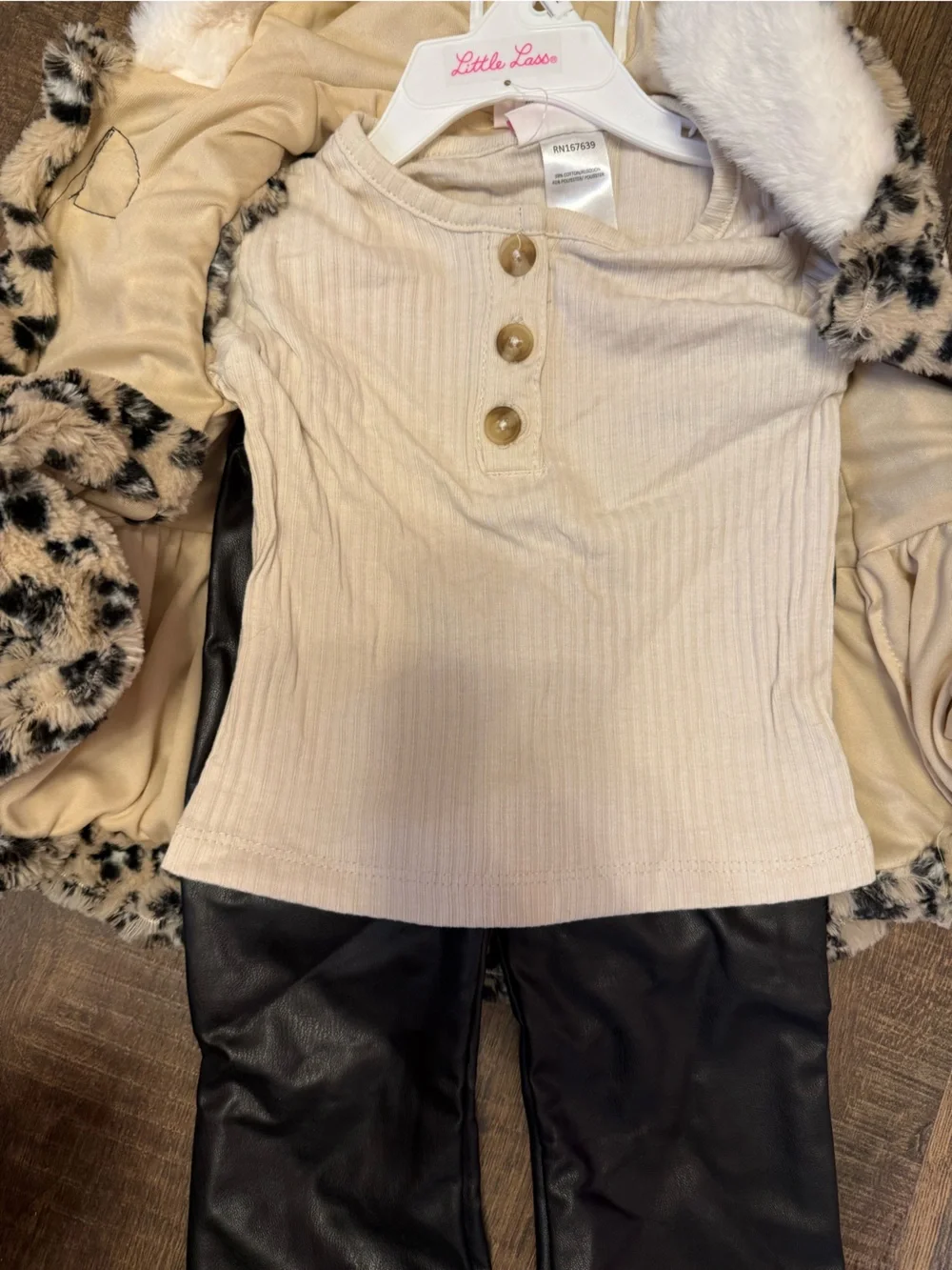 Little Lass Cream & Black Leopard Faux Fur Vest Outfit